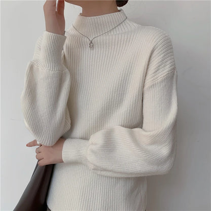 Lantern Sleeve Sweater Women Turtleneck Office Lady