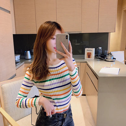 Autumn Colorful Striped Sweater for Women Fashion