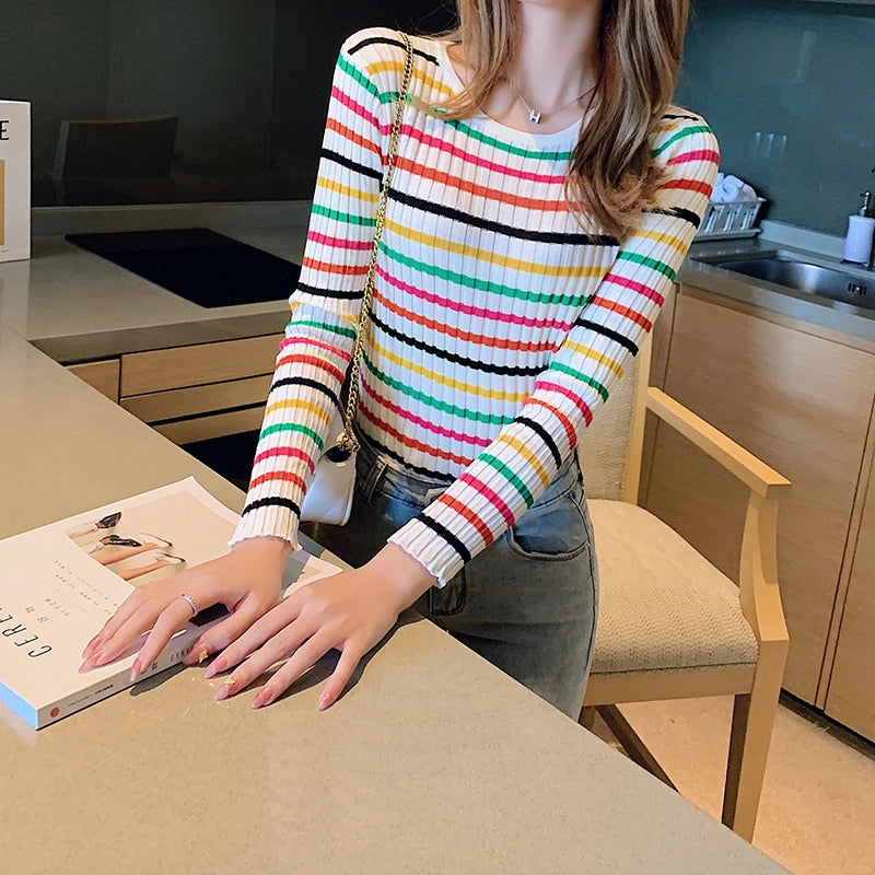 Autumn Colorful Striped Sweater for Women Fashion