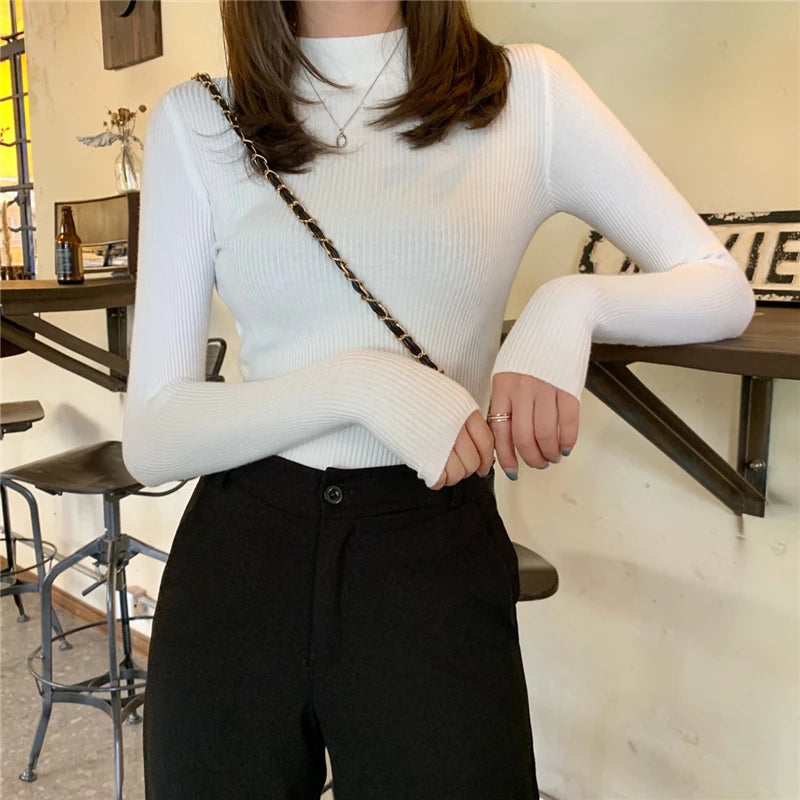 Solid Color Turtleneck Women Autumn Winter Knitted Sweaters