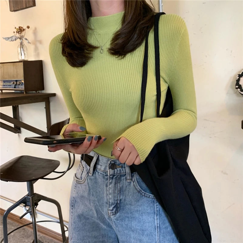 Solid Color Turtleneck Women Autumn Winter Knitted Sweaters