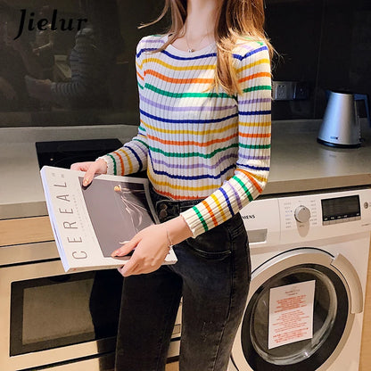 Autumn Colorful Striped Sweater for Women Fashion