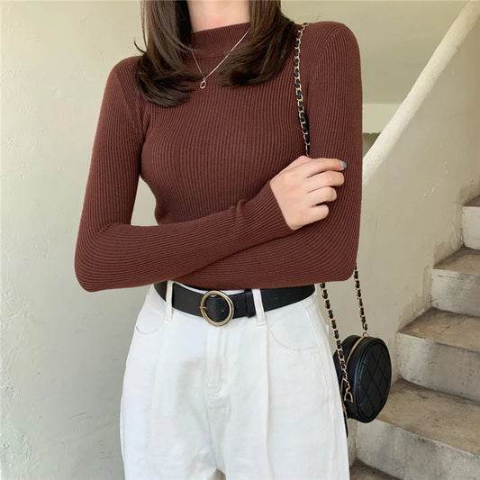 Solid Color Turtleneck Women Autumn Winter Knitted Sweaters