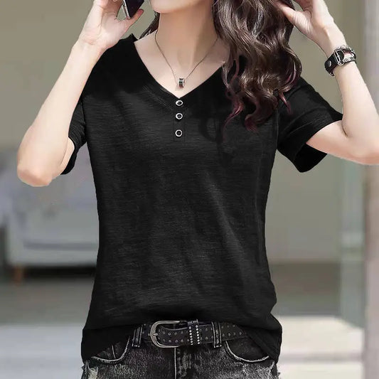 Summer New Solid Color Slim Women T-shirt Simple Basic Casual Fashion