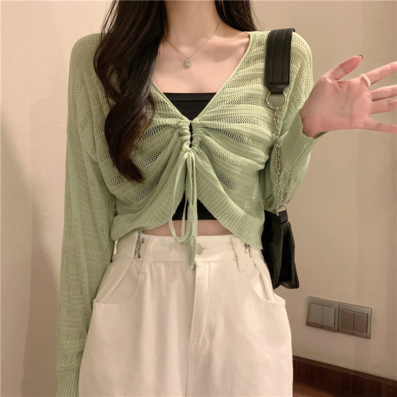 Autumn New Solid Color Slim Cardigan Woman Sweet Ladies