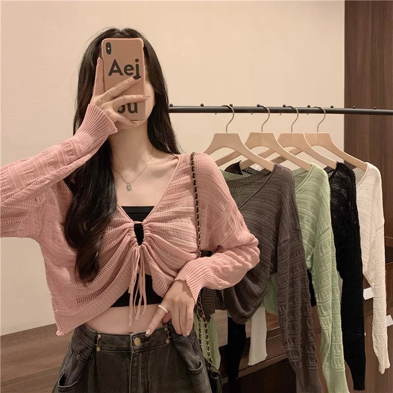 Autumn New Solid Color Slim Cardigan Woman Sweet Ladies