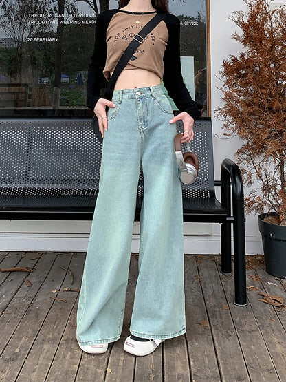 Blue High Waist Loose Slim Female Jeans Autumn New Straight