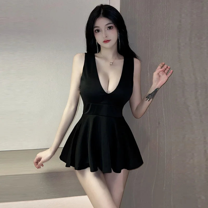 Sweet Sexy Black Mini Dress 2023 Sexy V-neck