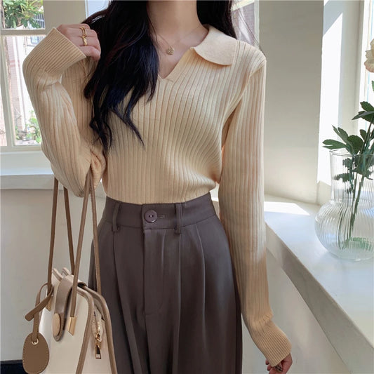 New Solid Color Slim Pullovers Woman Sweet Ladies Street Women's