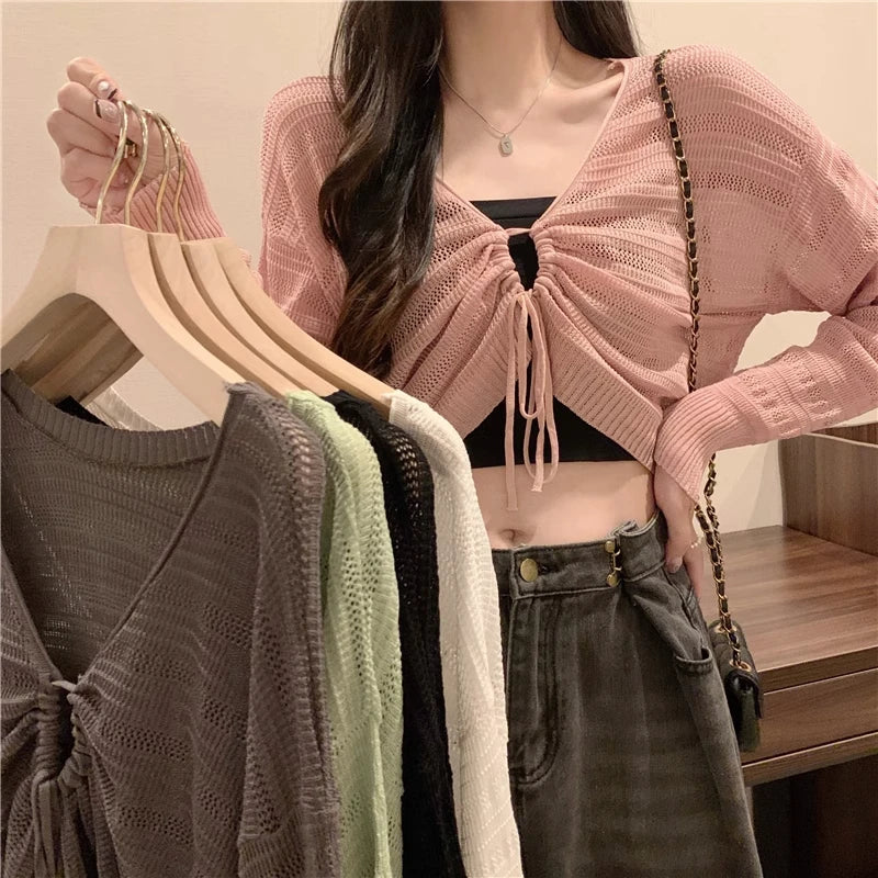 Autumn New Solid Color Slim Cardigan Woman Sweet Ladies