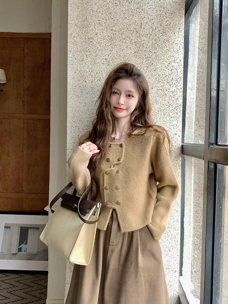 Autumn New Style Solid Color Knitting Cardigan Woman Sweet Lady