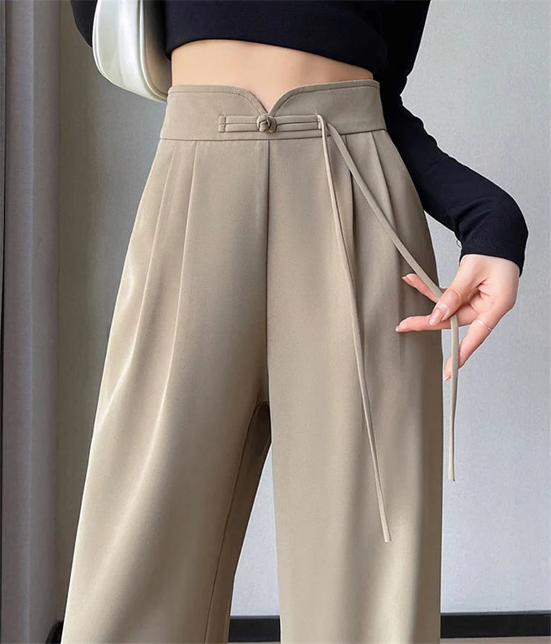 New American Solid Color Wide Leg Pants Simple Basic Slim