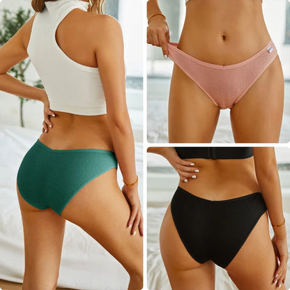 3PCS M-4XL Women's Cotton Panties Sexy V Waist Underwear Plus Size