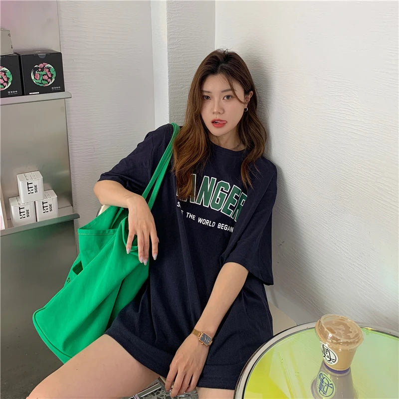 Basic Letter Women T shirt O-Neck Cool Summer Fashion Female