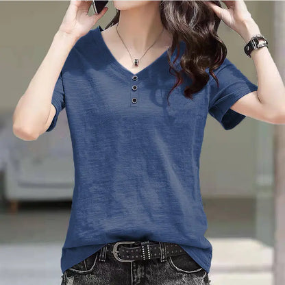 Summer New Solid Color Slim Women T-shirt Simple Basic Casual Fashion