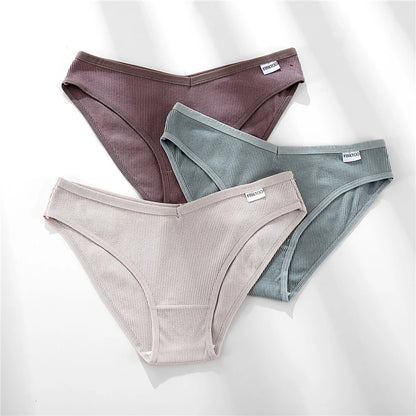 3PCS M-4XL Women's Cotton Panties Sexy V Waist Underwear Plus Size