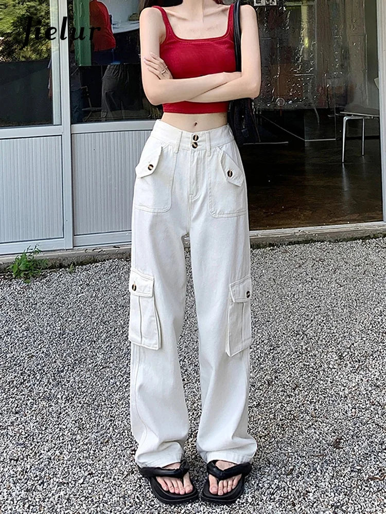 Spring Korean Fashion Baggy Y2k Denim Trousers Pocket