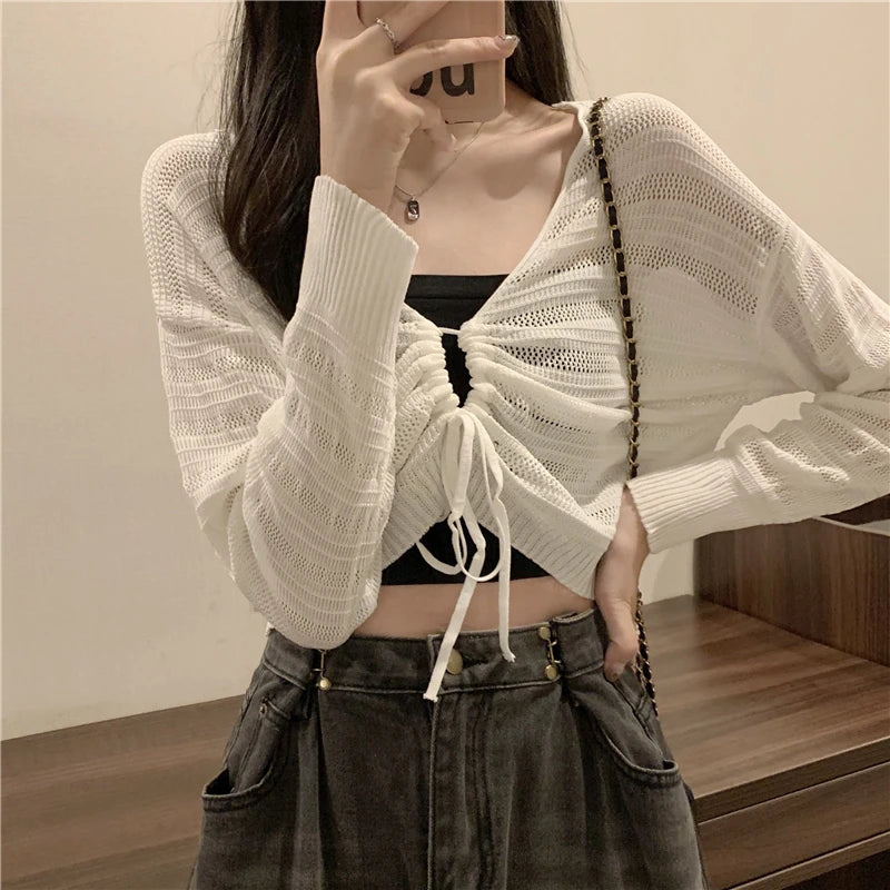 Autumn New Solid Color Slim Cardigan Woman Sweet Ladies