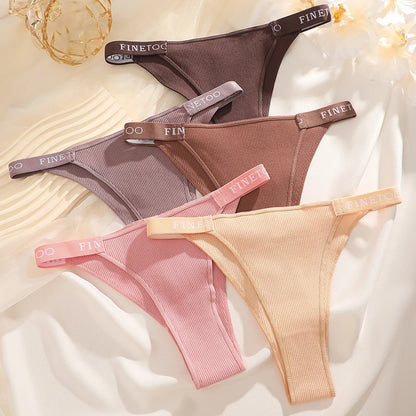 Women Cotton Ribbed Striped Thongs Female Sexy