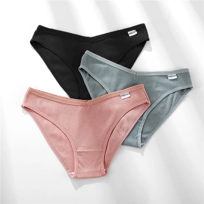 3PCS M-4XL Women's Cotton Panties Sexy V Waist Underwear Plus Size