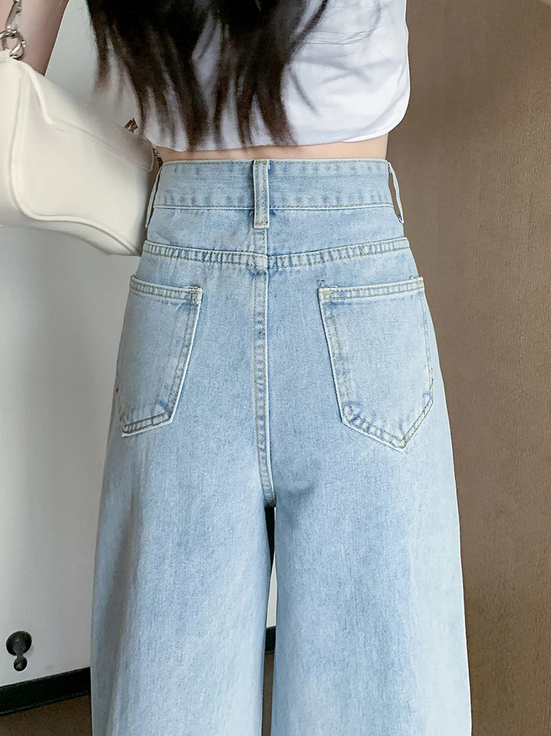 Casual Vintage Jeans Women Korean Style Denim Pants High Waist