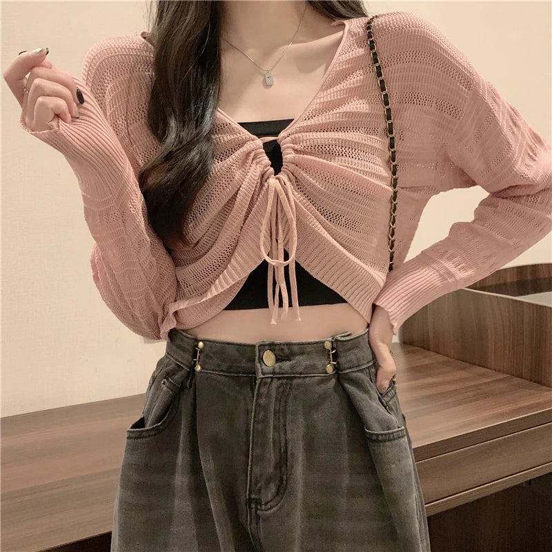 Autumn New Solid Color Slim Cardigan Woman Sweet Ladies