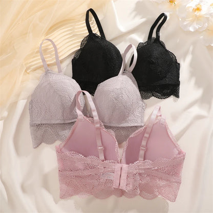 One Piece Floral Lace Bras for Women Sexy Push Up Hollow Out Bralette Female