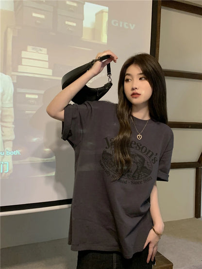 Gray Short Sleeve Tees Female Harajuku Streetwear T-shirts