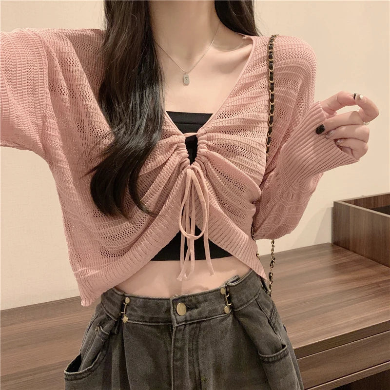 Autumn New Solid Color Slim Cardigan Woman Sweet Ladies