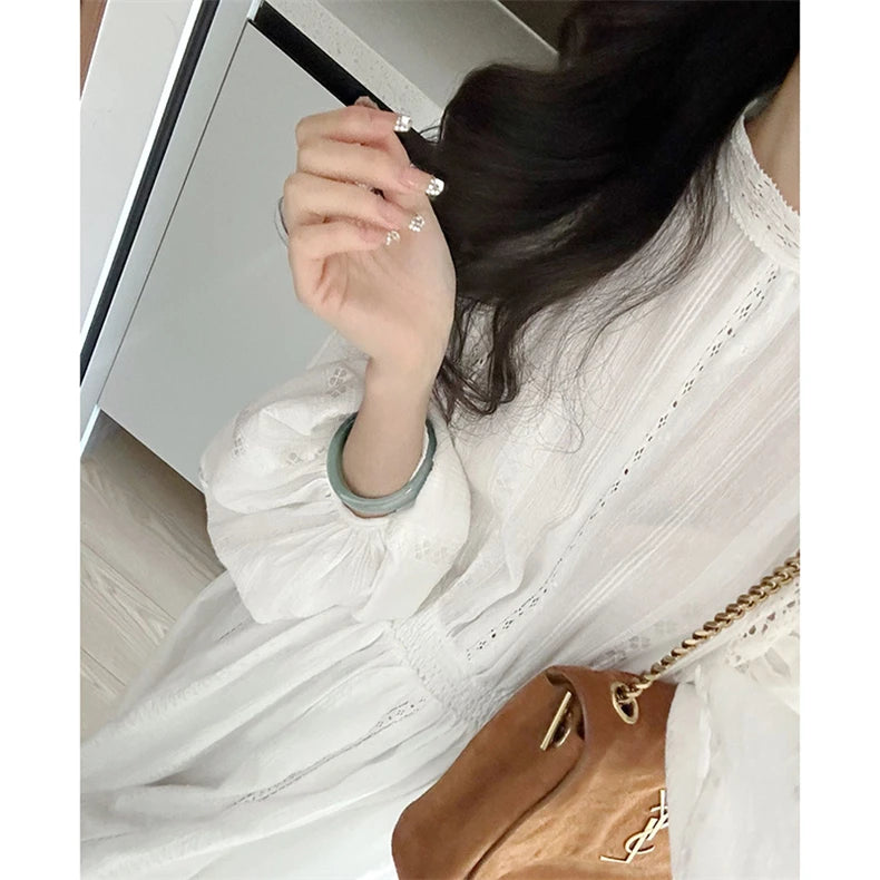 New Spring French Long-sleeved White Dress