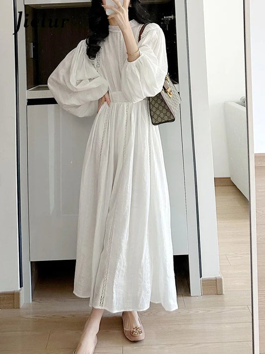 New Spring French Long-sleeved White Dress