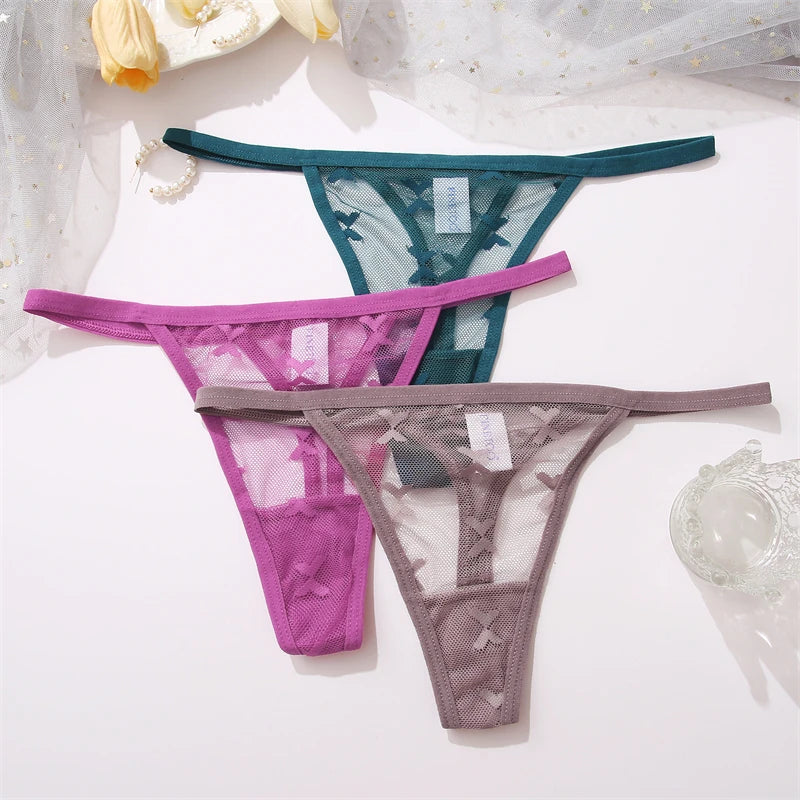 4PC/SET Women Sexy Lace Thong Low Waist Hollow Out G-String Female