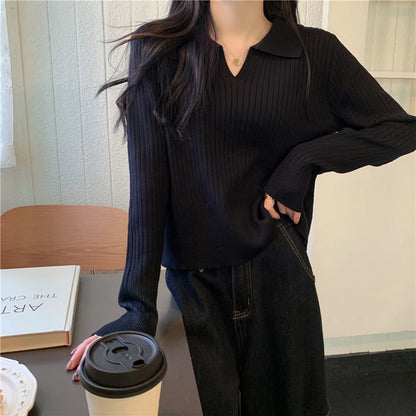 New Solid Color Slim Pullovers Woman Sweet Ladies Street Women's