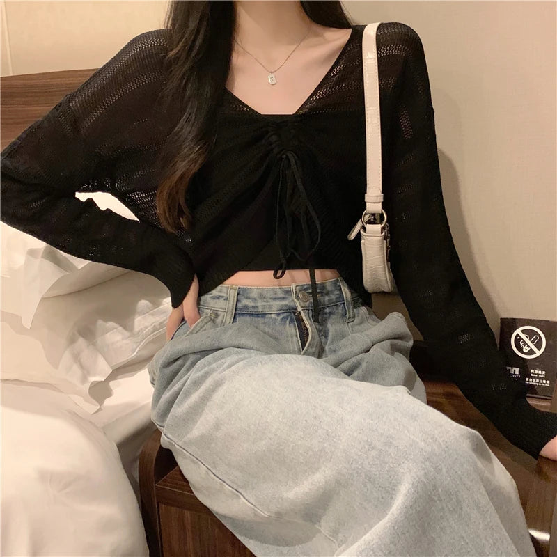 Autumn New Solid Color Slim Cardigan Woman Sweet Ladies