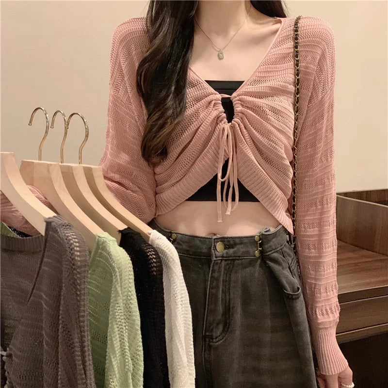 Autumn New Solid Color Slim Cardigan Woman Sweet Ladies