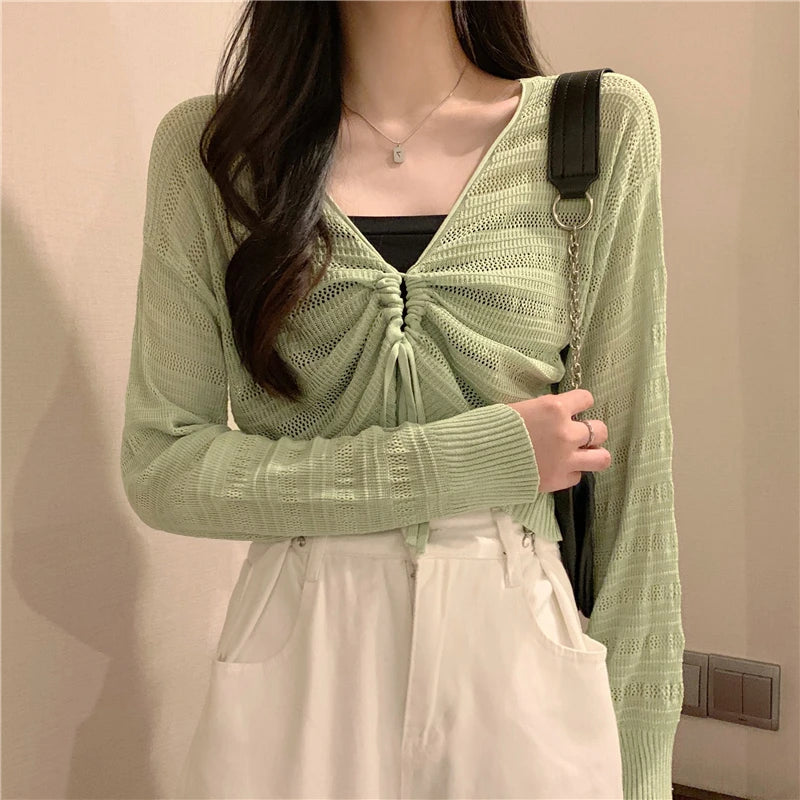 Autumn New Solid Color Slim Cardigan Woman Sweet Ladies