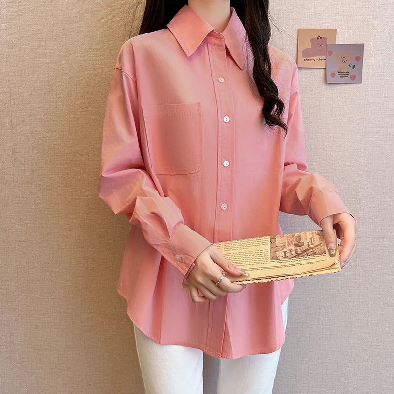 Autumn French New Solid Color Women Shirt Slim Simple Basic Fashion Woman