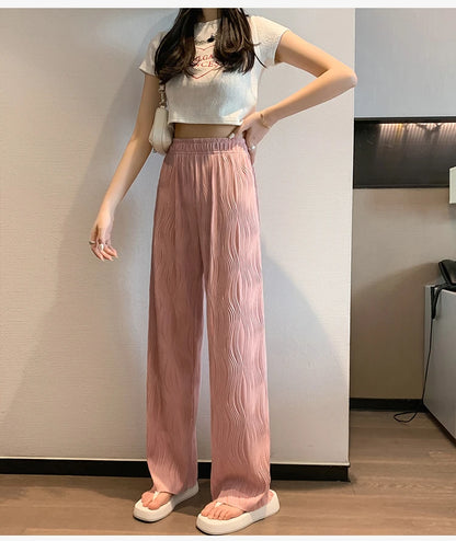 Ice Silk Wide Leg Pants Women Summer Thin Straight