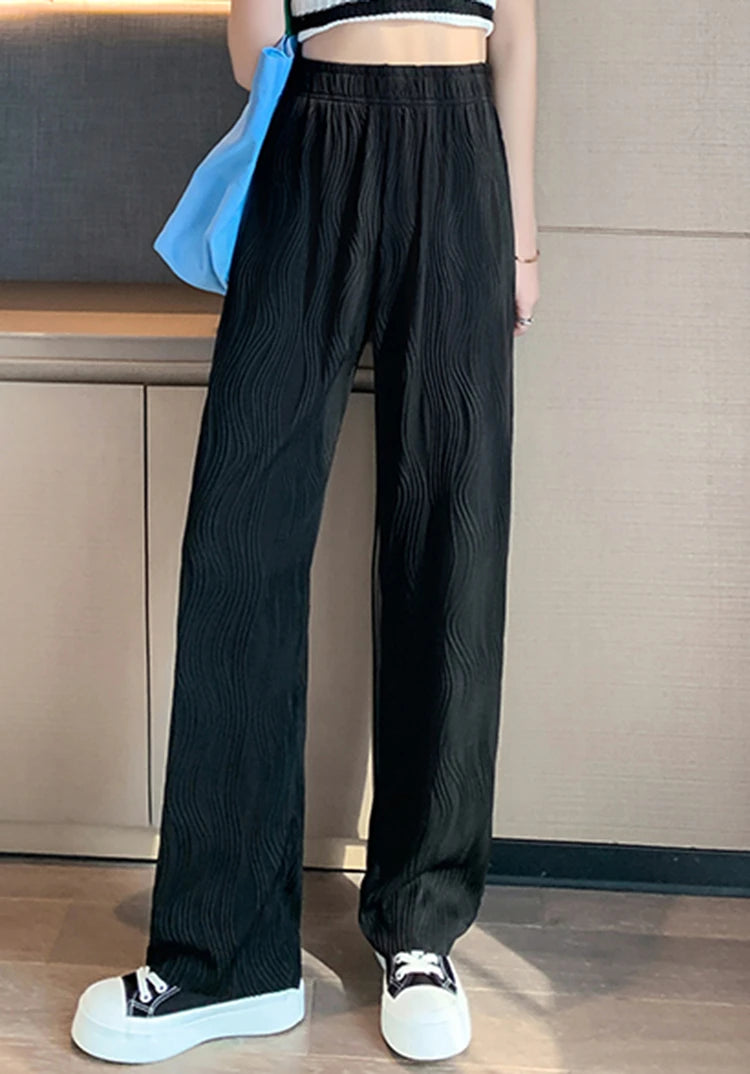 Ice Silk Wide Leg Pants Women Summer Thin Straight