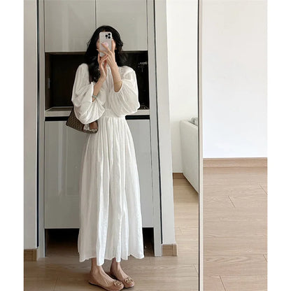 New Spring French Long-sleeved White Dress