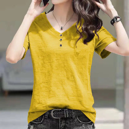 Summer New Solid Color Slim Women T-shirt Simple Basic Casual Fashion