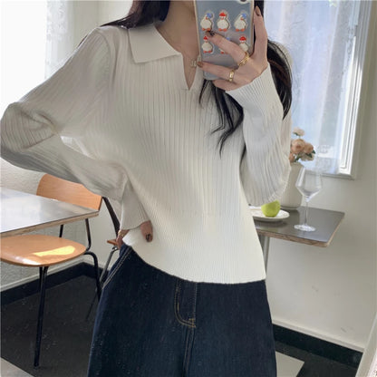 New Solid Color Slim Pullovers Woman Sweet Ladies Street Women's