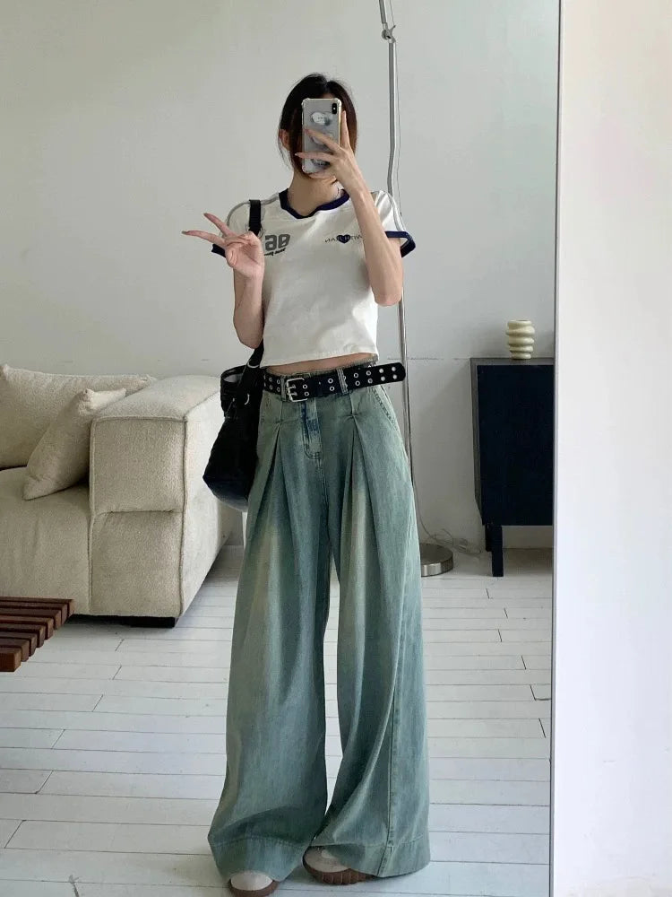 Autumn New American Vintage Jeans Woman High Waist