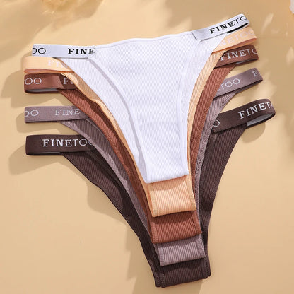 Women Cotton Ribbed Striped Thongs Female Sexy