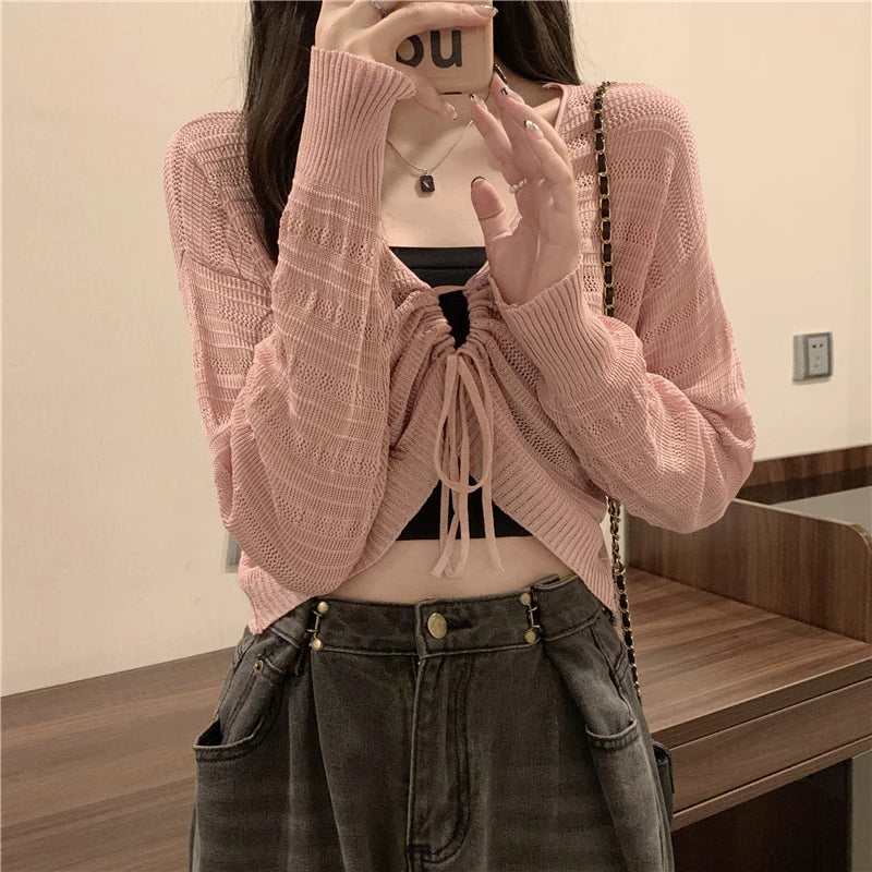 Autumn New Solid Color Slim Cardigan Woman Sweet Ladies