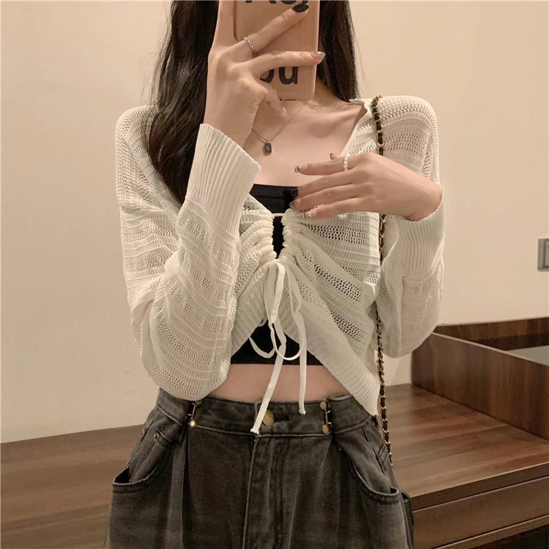 Autumn New Solid Color Slim Cardigan Woman Sweet Ladies