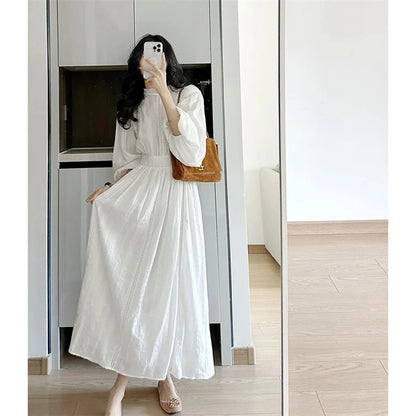 New Spring French Long-sleeved White Dress