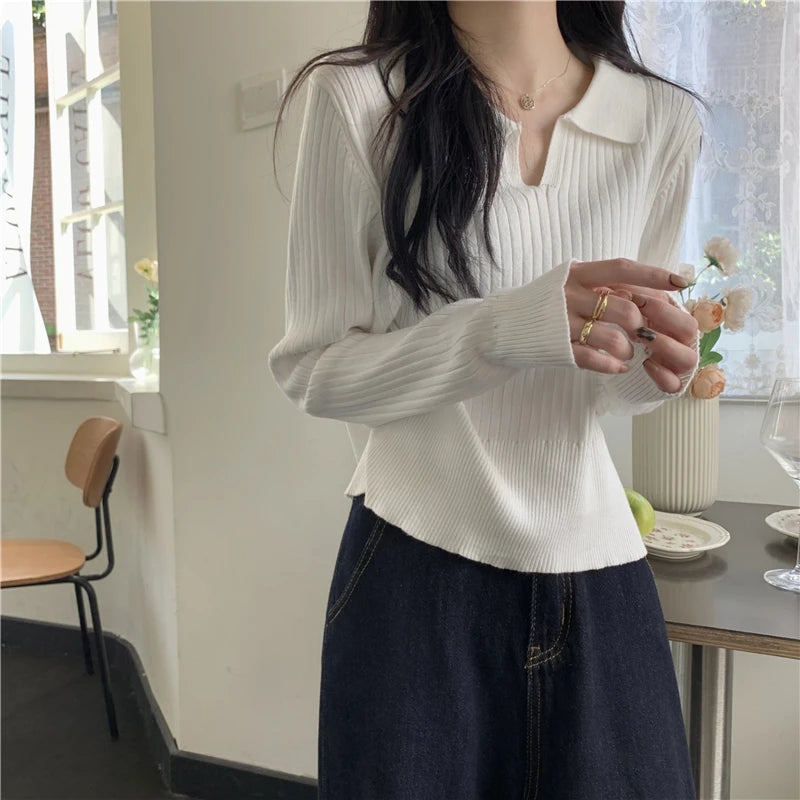 New Solid Color Slim Pullovers Woman Sweet Ladies Street Women's