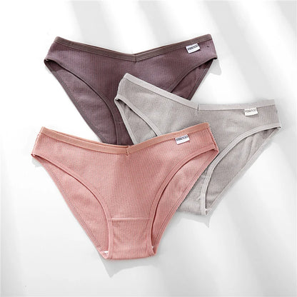 3PCS M-4XL Women's Cotton Panties Sexy V Waist Underwear Plus Size