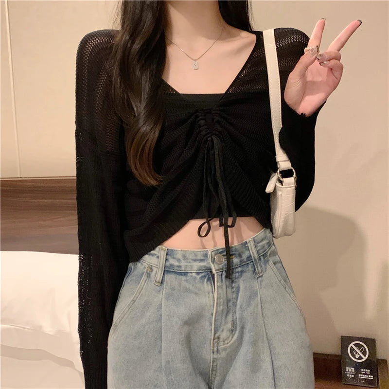 Autumn New Solid Color Slim Cardigan Woman Sweet Ladies